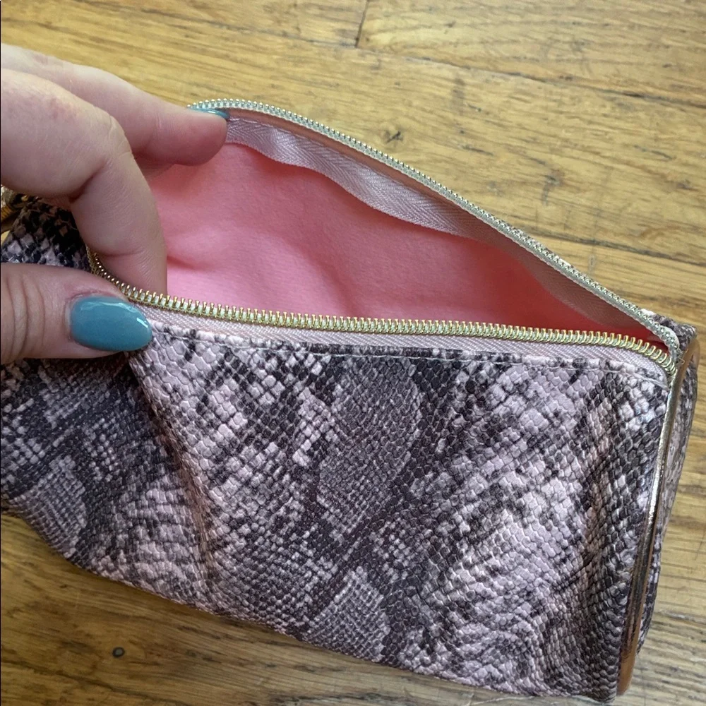 Ulta Beauty Pink & Grey Snakeskin Pattern Clutch with Rose Gold Tassel Detail